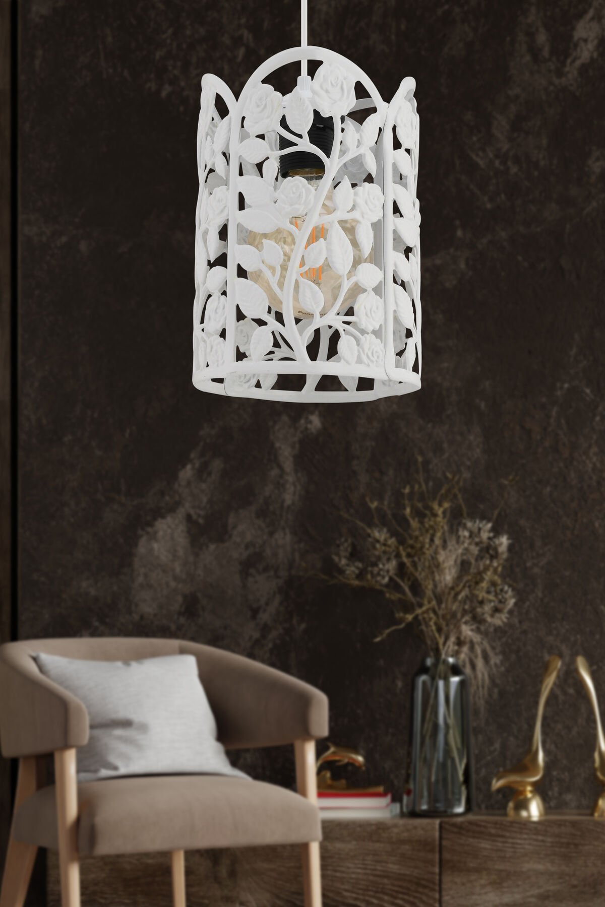 Flor 16 cm Beyaz Modern Avize Sarkıt Salon Mutfak Kuaför Cafe Lamba Dekoratif Aydınlatma