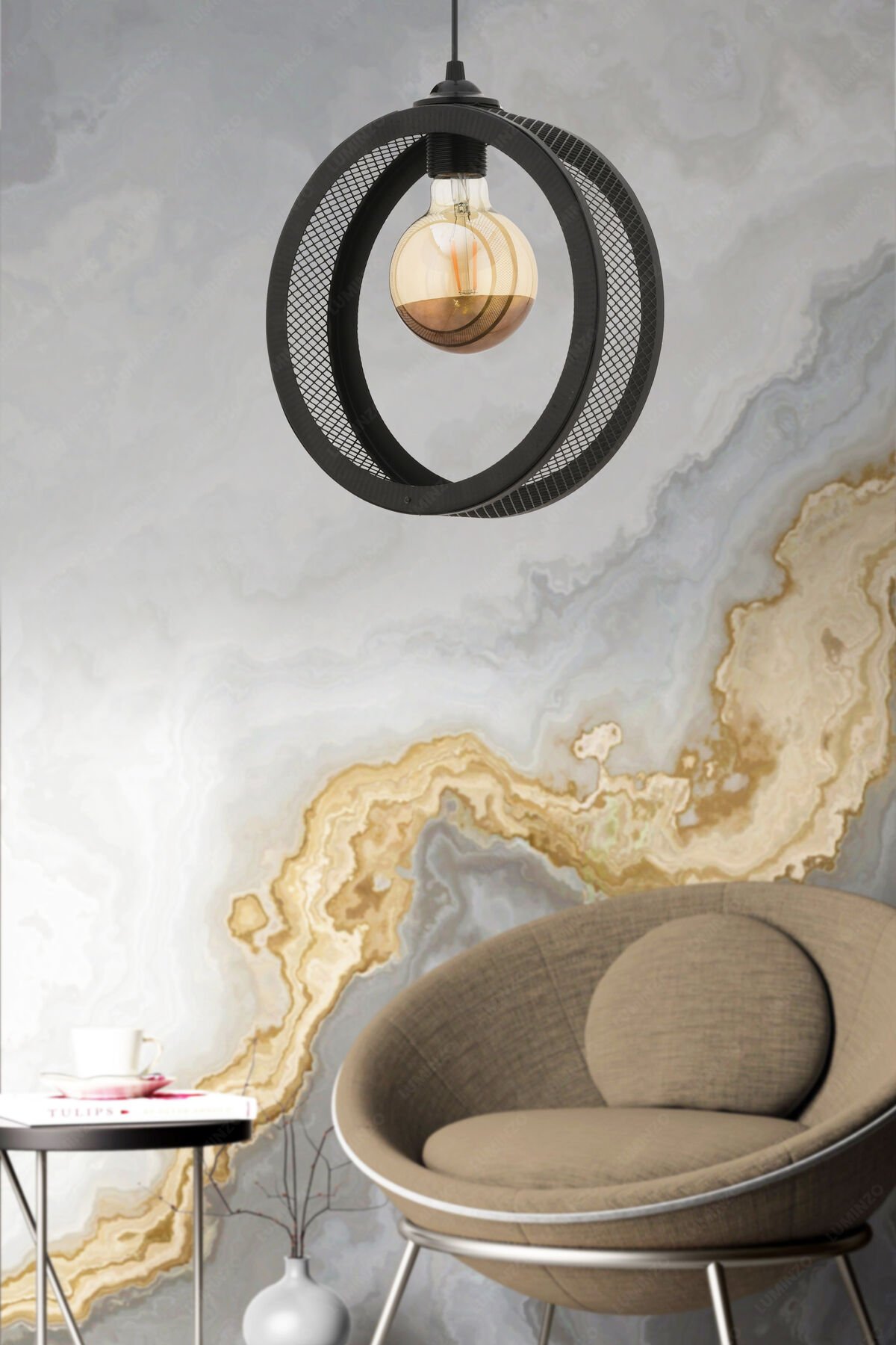 Hola 24 cm Siyah Modern Avize Sarkıt Salon Mutfak Kuaför Cafe Lamba Dekoratif Aydınlatma