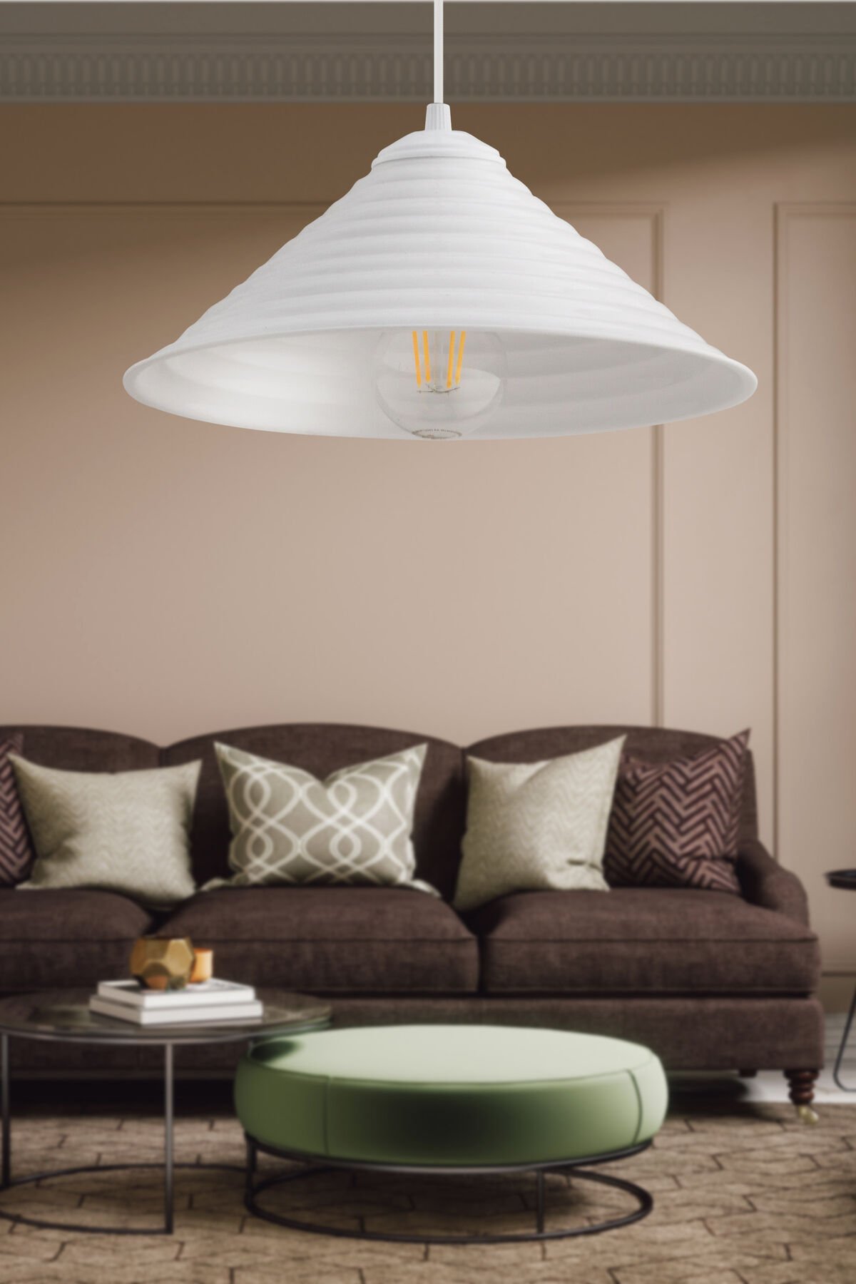 Waves 28 cm Beyaz Metal Modern Avize Sarkıt Salon Mutfak Kuaför Cafe Lamba Dekoratif Aydınlatma