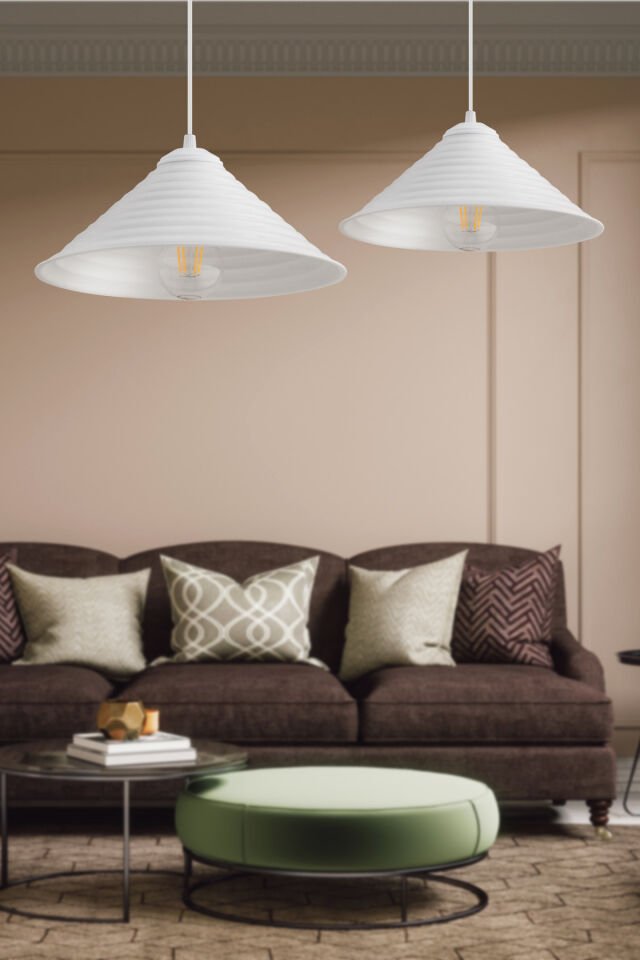 Waves 28 cm Beyaz Metal Modern Avize Sarkıt Salon Mutfak Kuaför Cafe Lamba Dekoratif Aydınlatma