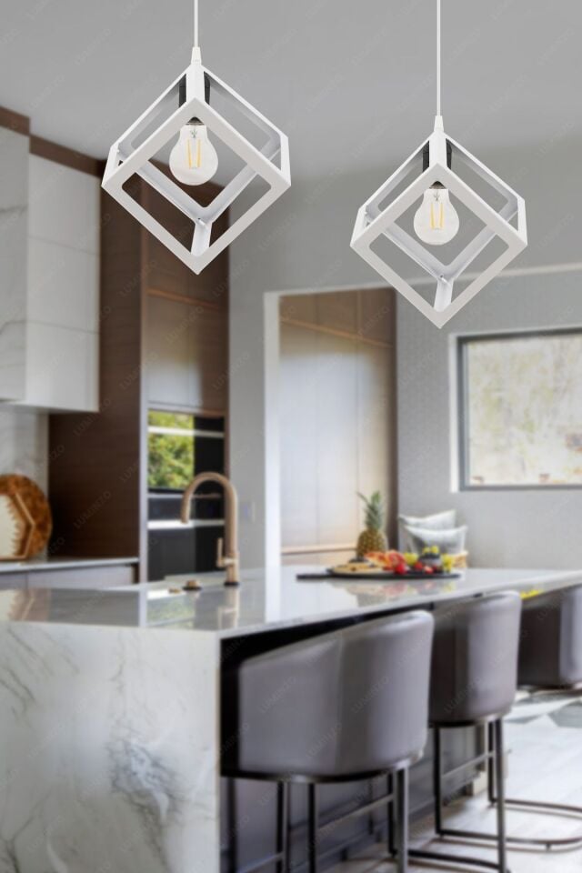 Luiza 2 Adet Beyaz 24 Cm Modern Avize Sarkıt Salon Mutfak Kuaför Cafe Lamba Dekoratif Aydınlatma