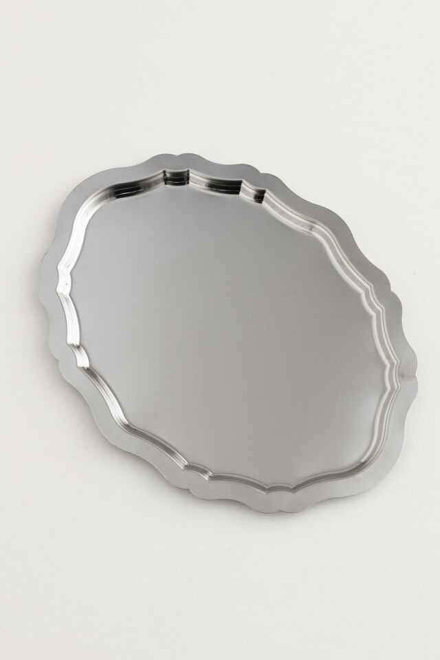 Ovaldi Gümüş Paslanmaz Çelik Oval Kahve Sunum Tepsisi Servis Çay Tepsisi Dekoratif Tepsi