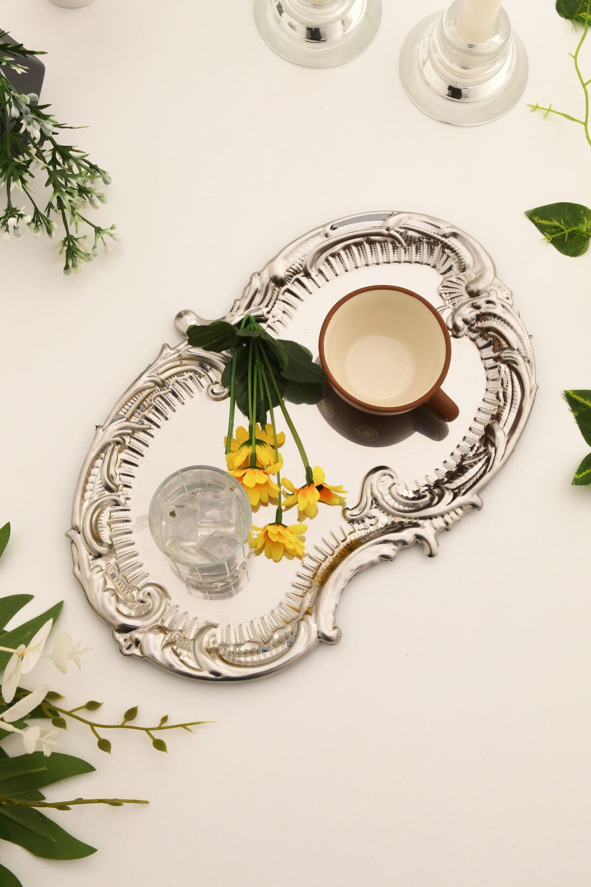 Silen Paslanmaz Bulut Model Kahve Sunum Tepsisi Gümüş 1 Adet