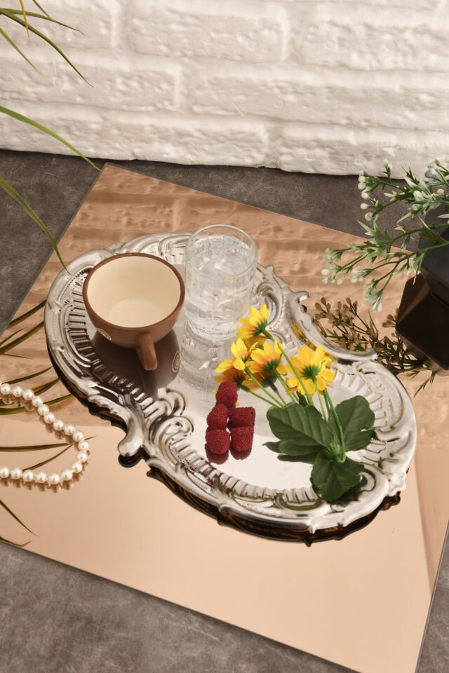 Silen Paslanmaz Bulut Model Kahve Sunum Tepsisi Gümüş 1 Adet