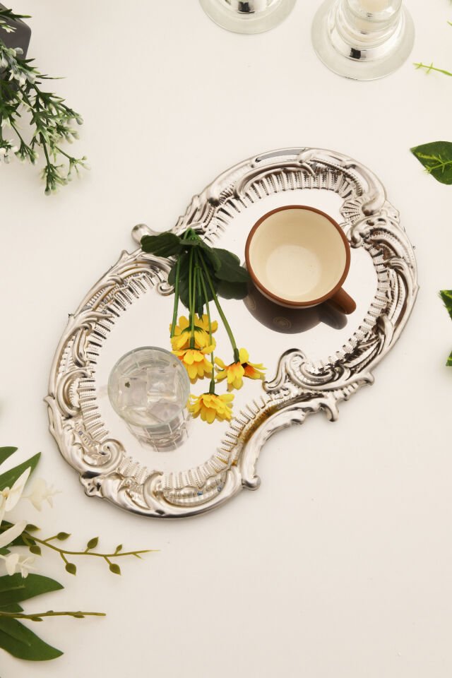 Silen Paslanmaz Bulut Model Kahve Sunum Tepsisi Gümüş 1 Adet