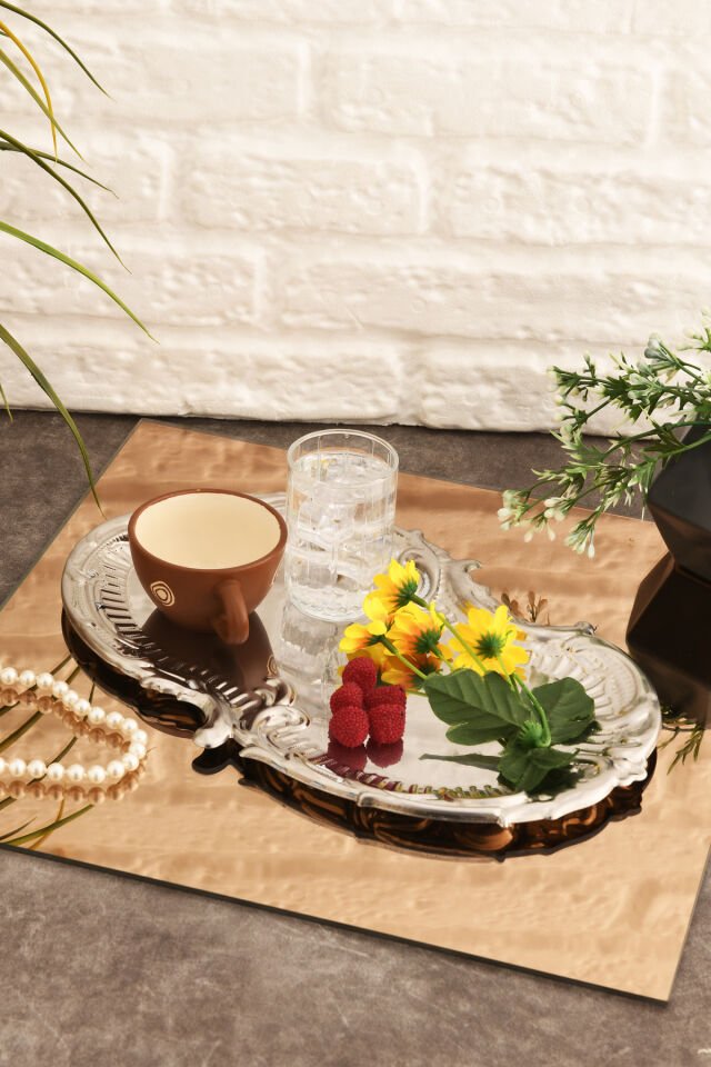 Silen Paslanmaz Bulut Model Kahve Sunum Tepsisi Gümüş 1 Adet