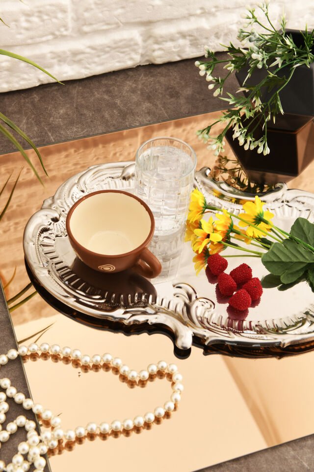 Silen Paslanmaz Bulut Model Kahve Sunum Tepsisi Gümüş 1 Adet