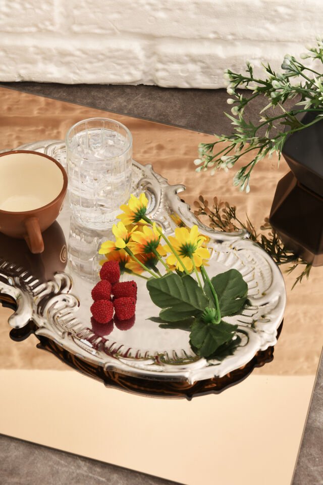 Silen Paslanmaz Bulut Model Kahve Sunum Tepsisi Gümüş 1 Adet