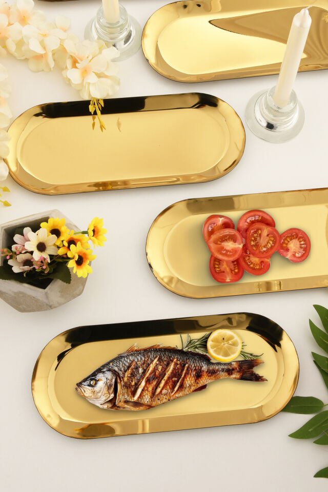 Barel Paslanmaz Oval Sunum Tepsi 6 Lı Takım