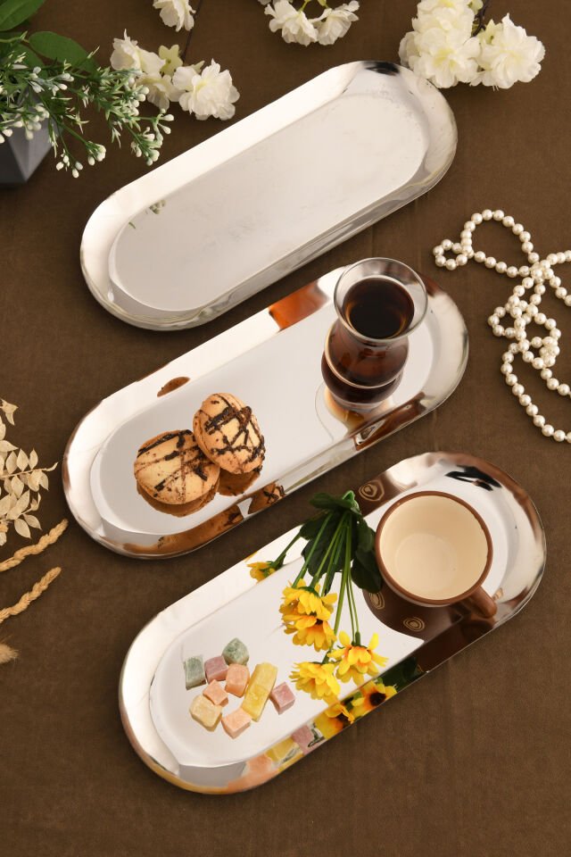 Barel Paslanmaz Oval Sunum Tepsisi 3 Lü Takım