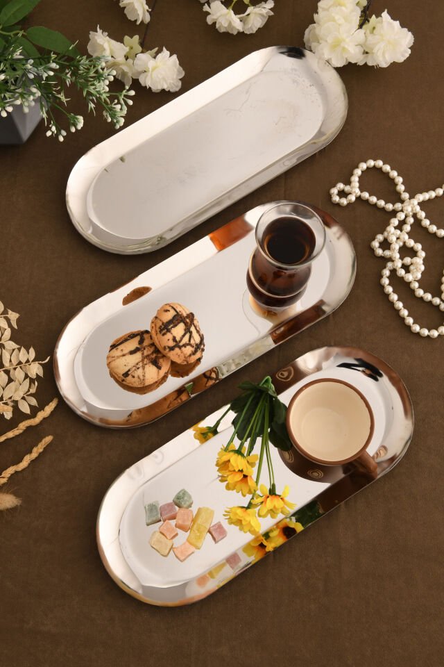 Barel Paslanmaz Oval Sunum Tepsisi 3 Lü Takım