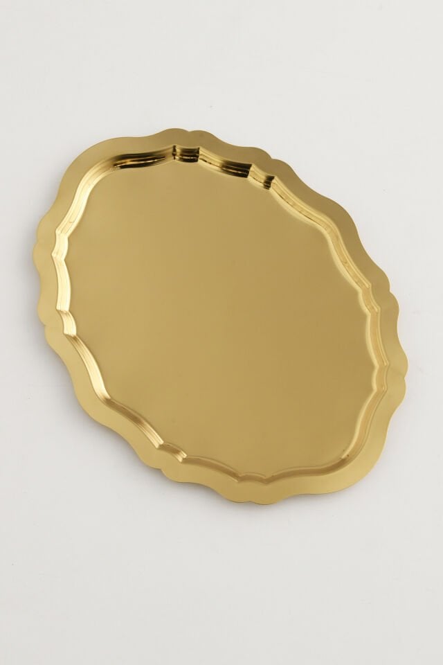 Ovaldi Gold Paslanmaz Çelik Oval Kahve Sunum Tepsisi Servis Çay Tepsisi Dekoratif Tepsi