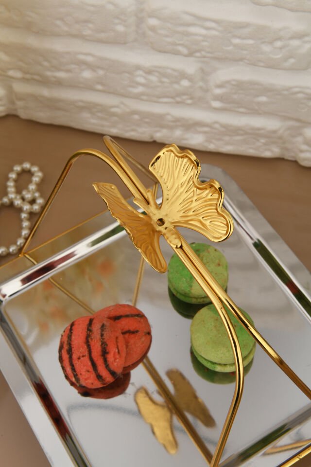 Lila Lüks Gümüş Paslanmaz Metal Sunum ve Servis Tepsisi Dekoratif Ayaklı İkramlık Tabak Tepsi