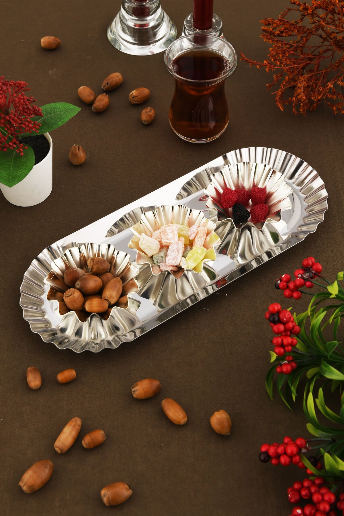 CARLOTTA Paslanmaz Kayık Mode Çok Amaçlı Sunum Tepsisi Set