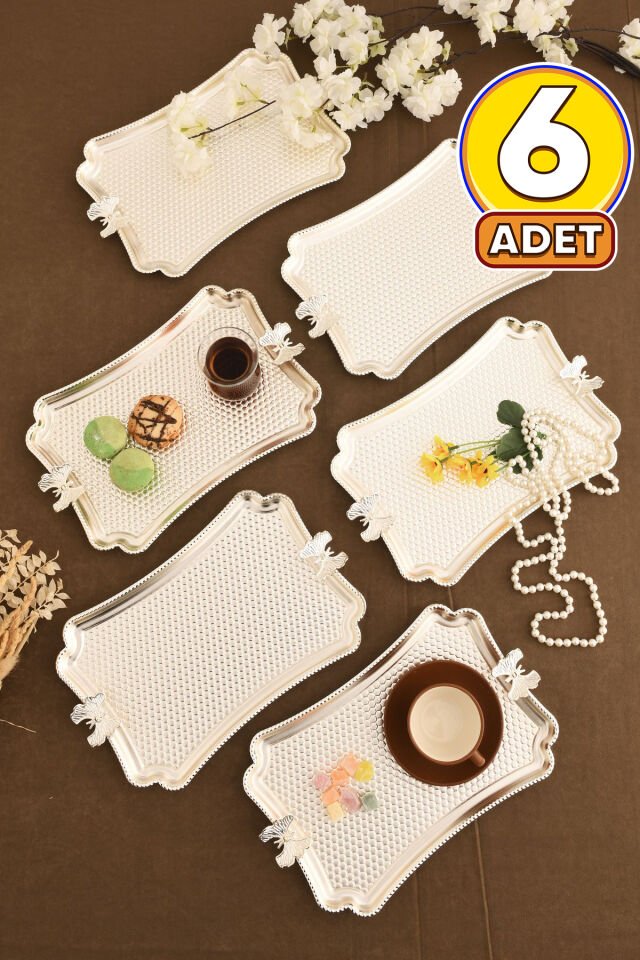 Fiano Kelebek Petek Model Kelebek Detaylı Sunum Tepsisi Gümüş 6 Lı Takım