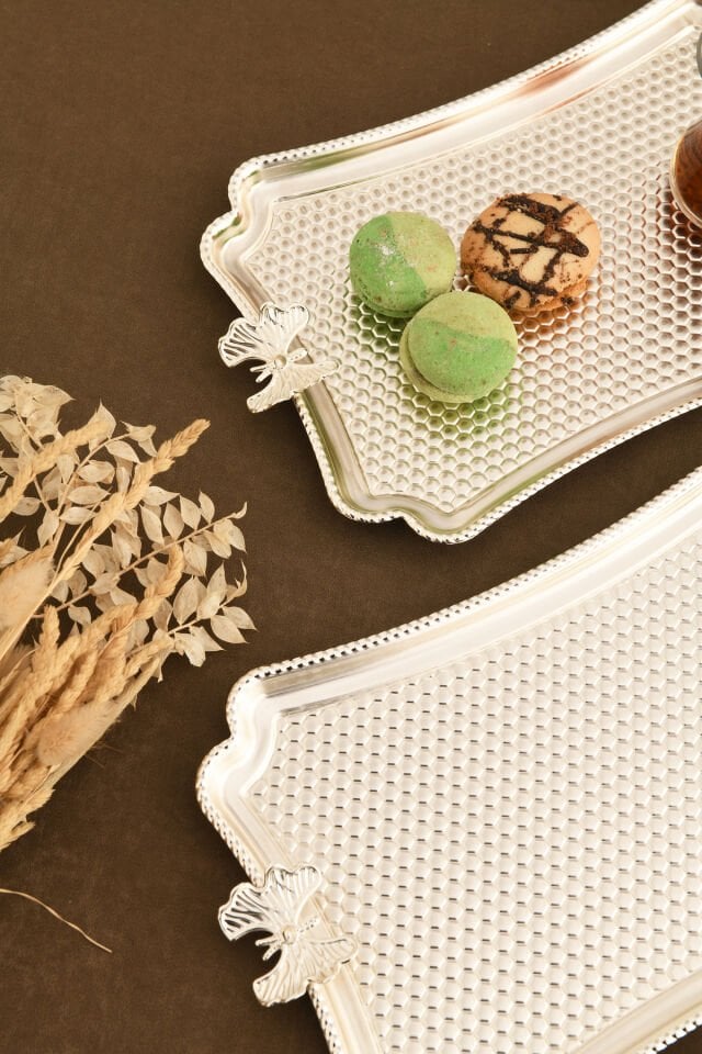 Fiano Kelebek Petek Model Kelebek Detaylı Sunum Tepsisi Gümüş 6 Lı Takım