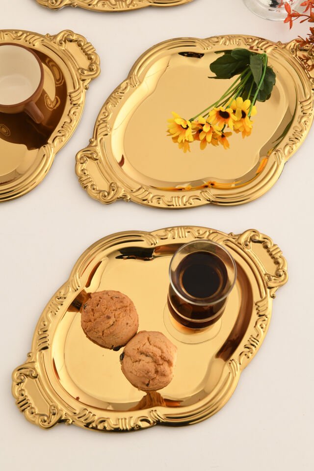 Elvir Paslanmaz Osmanlı Desen Sunum Tepsisi Gold 6 Lı Takım