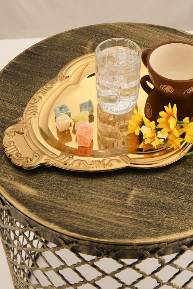 Elvir Paslanmaz Osmanlı Desen Sunum Tepsisi Gold 6 Lı Takım