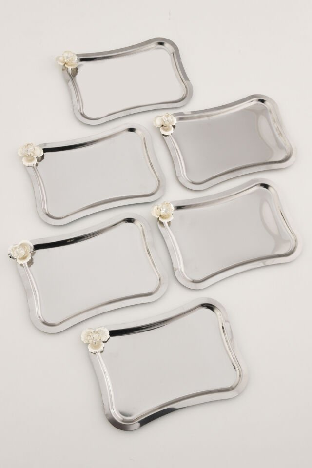 Naldo italyan model gümüş taş detaylı 6'lı sunum tepsisi gümüş