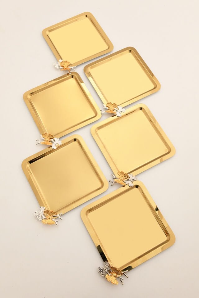 Nesto Paslanmaz Kare Kelebek Detaylı Sunum Tepsisi Gold 6 Adet