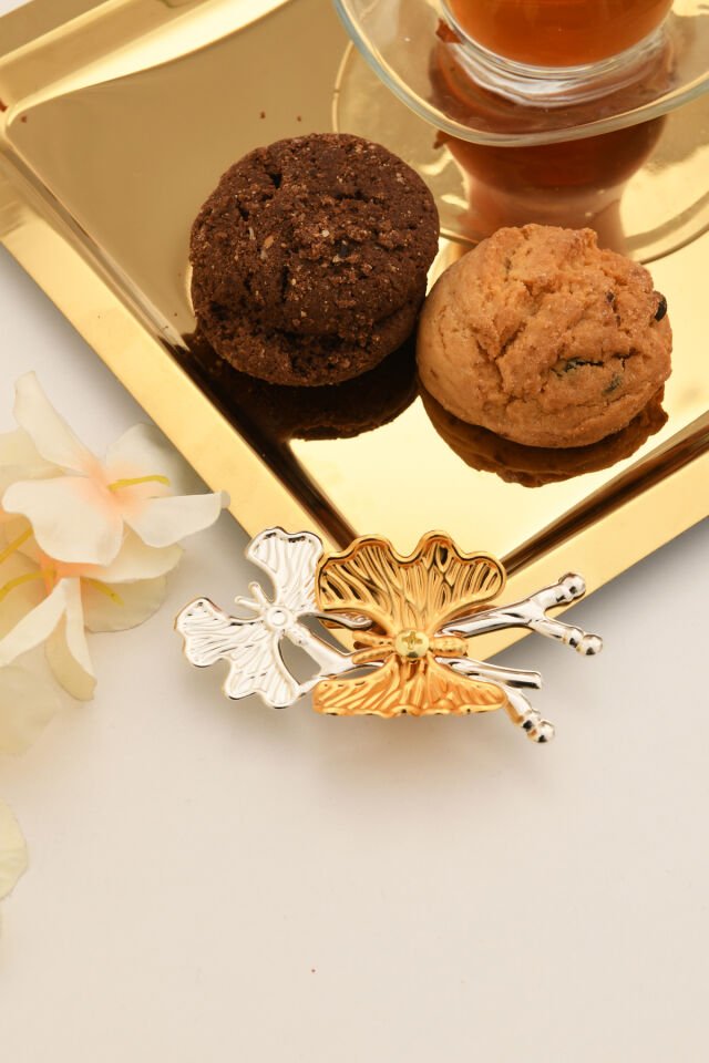 Nesto Paslanmaz Kare Kelebek Detaylı Sunum Tepsisi Gold 6 Adet