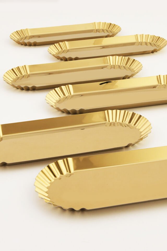 Davin Gold 6'lı Dekoratif Paslanmaz Oval Kenarları Tırtıklı Özel Sunum Tepsisi