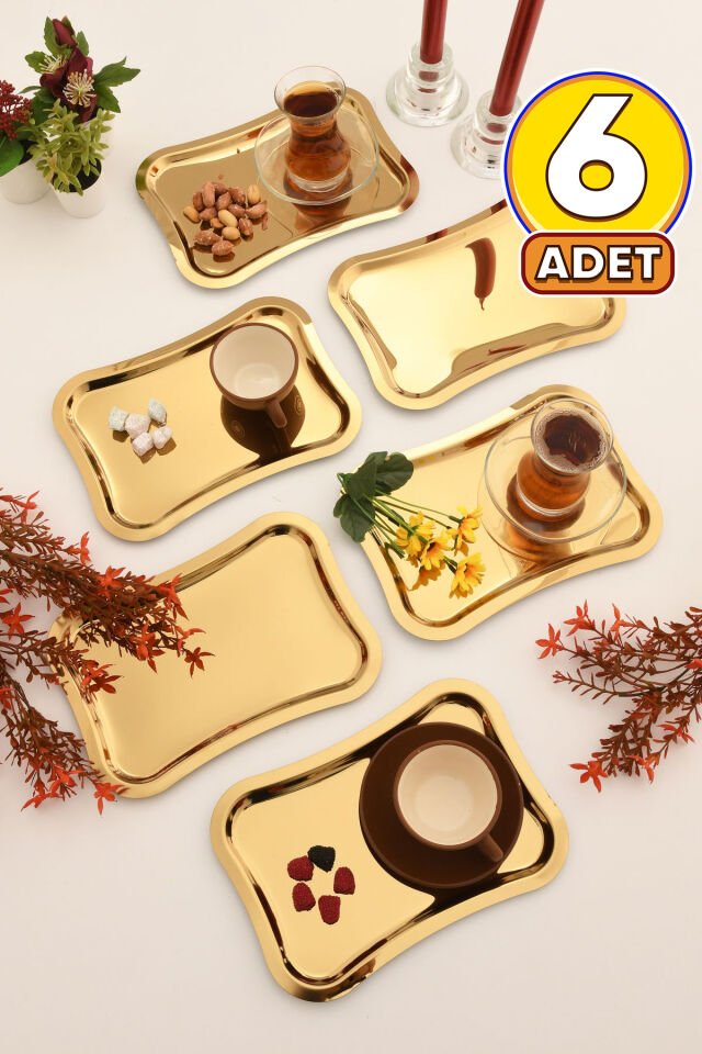 Naldo Kahve Sunum Tepsisi Gold - Paslanmaz Italyan Model 6 Lı Set