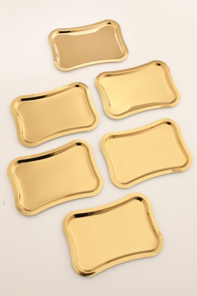 Naldo Kahve Sunum Tepsisi Gold - Paslanmaz Italyan Model 6 Lı Set