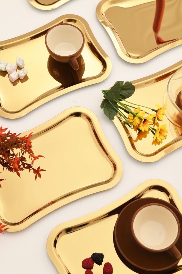 Naldo Kahve Sunum Tepsisi Gold - Paslanmaz Italyan Model 6 Lı Set