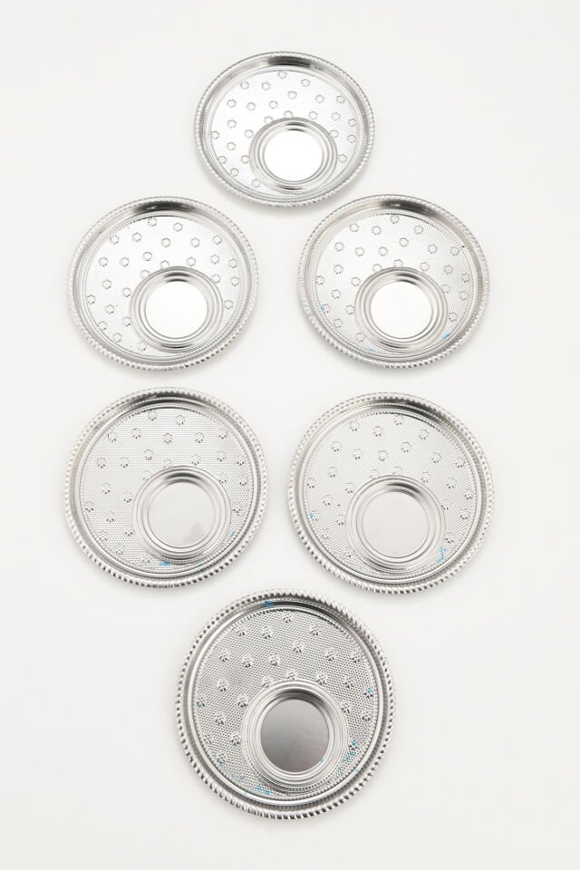 Taval 6 Lı Takım Desenli Yuvarlak Çay Ve Kahve Keyif Sunum Tepsisi Gümüş