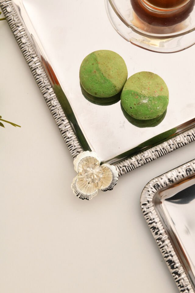 Argento paslanmaz gümüş taşlı kare desenli 6'lı sunum tepsisi