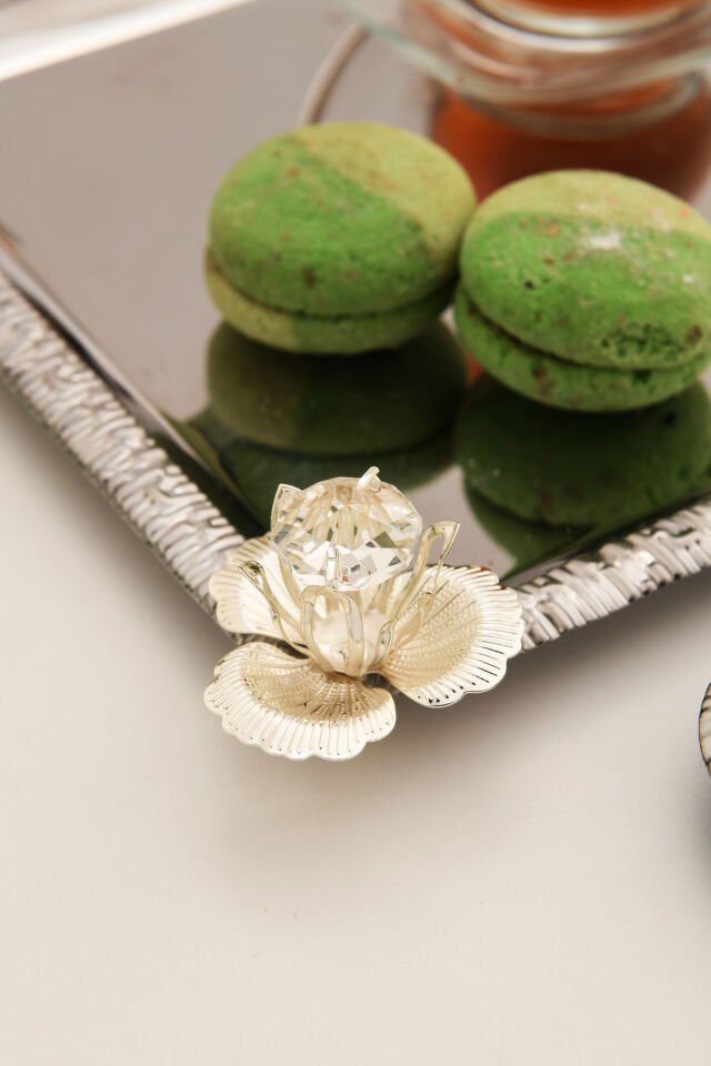 Argento paslanmaz gümüş taşlı kare desenli 6'lı sunum tepsisi