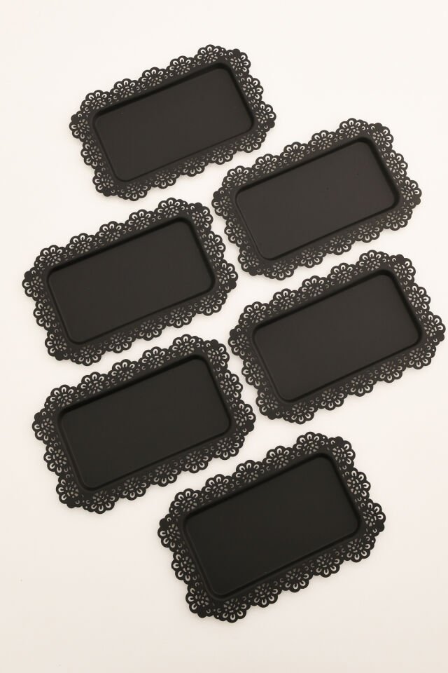 Waro 6 Lı Takım Dantel Desenli Siyah Sunum Tepsisi