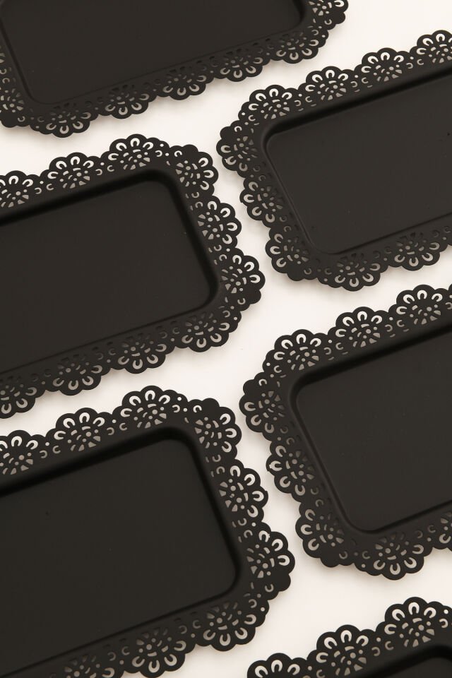 Waro 6 Lı Takım Dantel Desenli Siyah Sunum Tepsisi