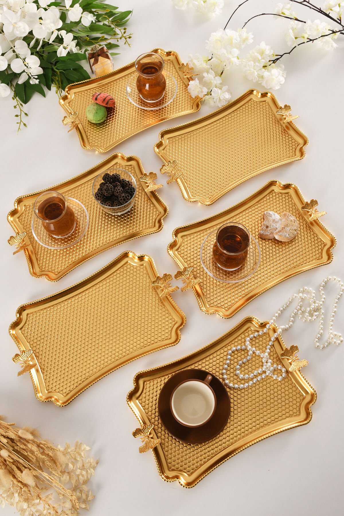 Fiano Kelebek Petek Model Kelebek Detaylı Sunum Tepsisi Gold 6 Lı Takım