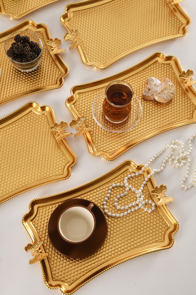 Fiano Kelebek Petek Model Kelebek Detaylı Sunum Tepsisi Gold 6 Lı Takım