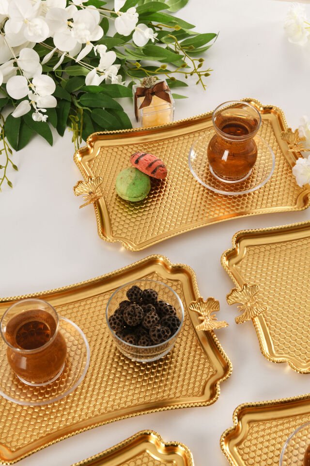 Fiano Kelebek Petek Model Kelebek Detaylı Sunum Tepsisi Gold 6 Lı Takım