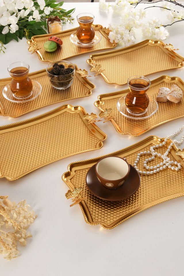 Fiano Kelebek Petek Model Kelebek Detaylı Sunum Tepsisi Gold 6 Lı Takım