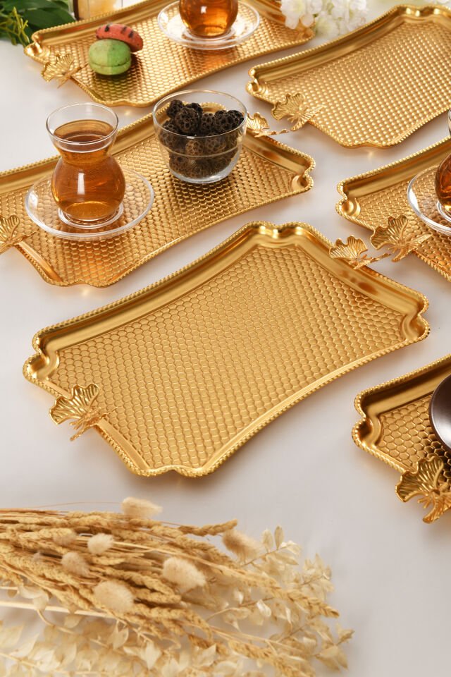 Fiano Kelebek Petek Model Kelebek Detaylı Sunum Tepsisi Gold 6 Lı Takım