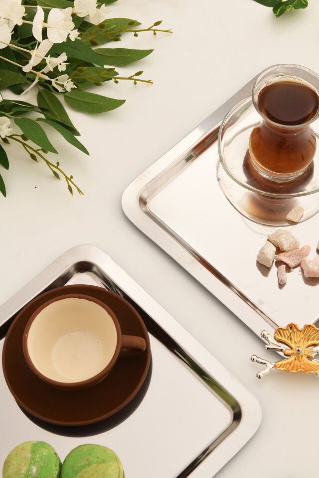 Nesto Paslanmaz Kare Kelebek Detaylı Sunum Tepsisi Gümüş 3 Lü Takım