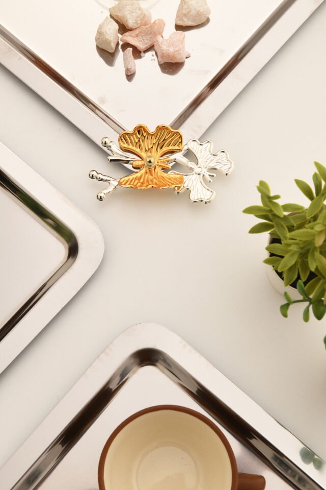 Nesto Paslanmaz Kare Kelebek Detaylı Sunum Tepsisi Gümüş 3 Lü Takım