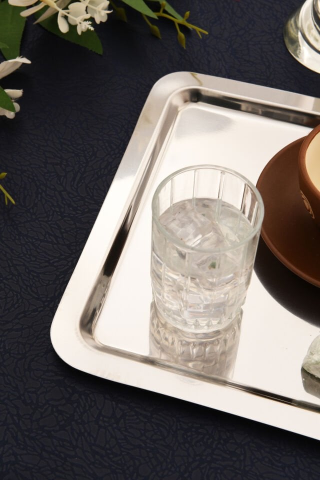 Orlen Tekli Paslanmaz Çelik Kahve Sunum Tepsisi Servis Çay Tepsisi Dekoratif Tepsi