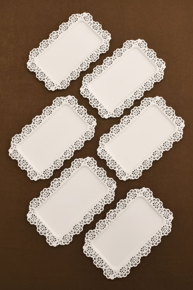 Waro 6 Lı Takım Dantel Desenli Beyaz Sunum Tepsisi