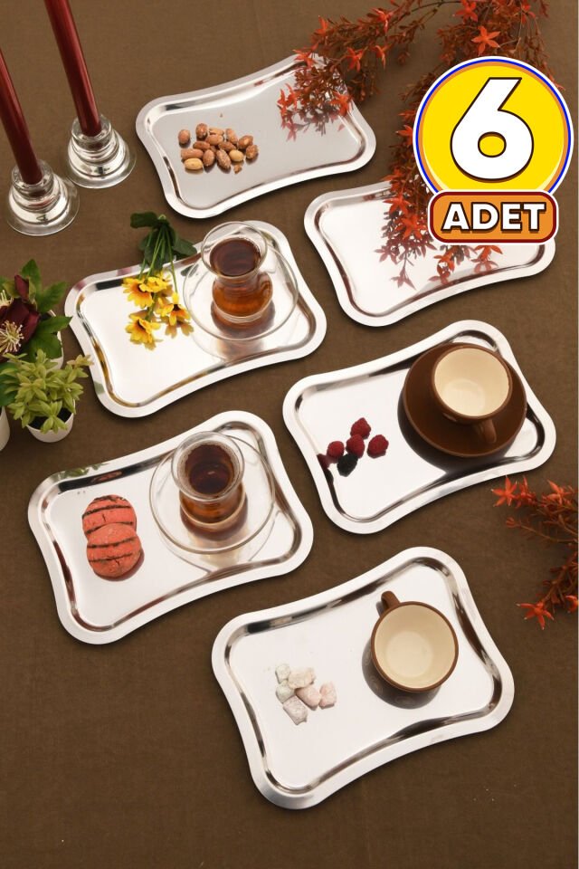 Naldo Kahve Sunum Tepsisi Gümüş - Paslanmaz Italyan Model 6 Lı Set