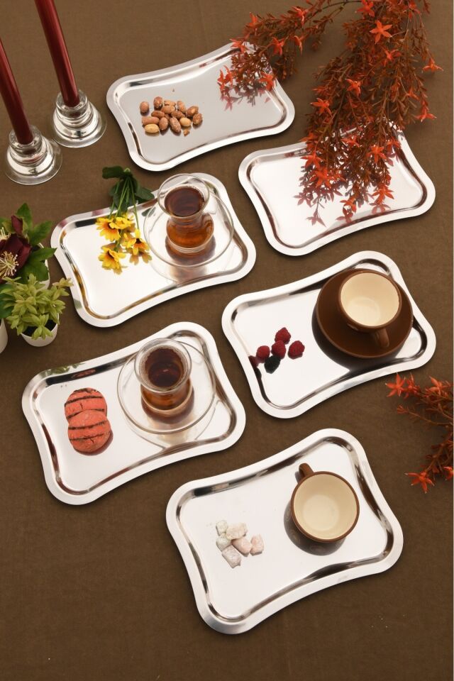 Naldo Kahve Sunum Tepsisi Gümüş - Paslanmaz Italyan Model 6 Lı Set