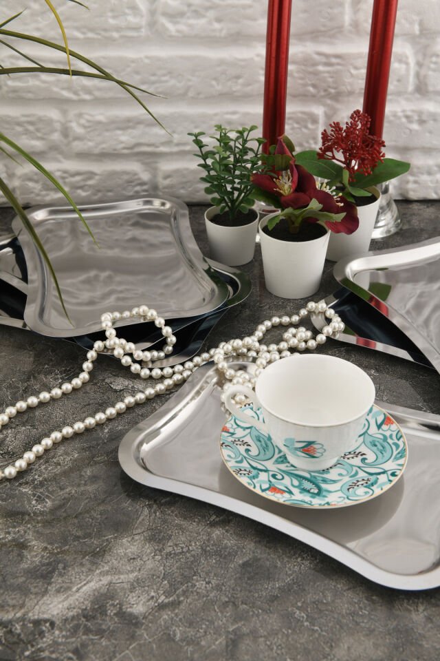 Naldo Kahve Sunum Tepsisi Gümüş - Paslanmaz Italyan Model 6 Lı Set