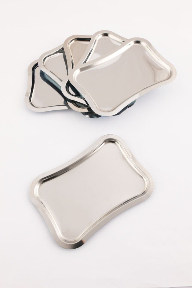 Naldo Kahve Sunum Tepsisi Gümüş - Paslanmaz Italyan Model 6 Lı Set