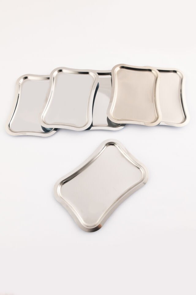 Naldo Kahve Sunum Tepsisi Gümüş - Paslanmaz Italyan Model 6 Lı Set