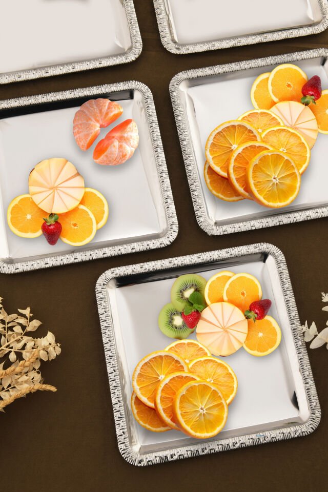 Pave Paslanmaz Kare Desenli Sunum Tepsisi Gümüş 6 Lı Takım