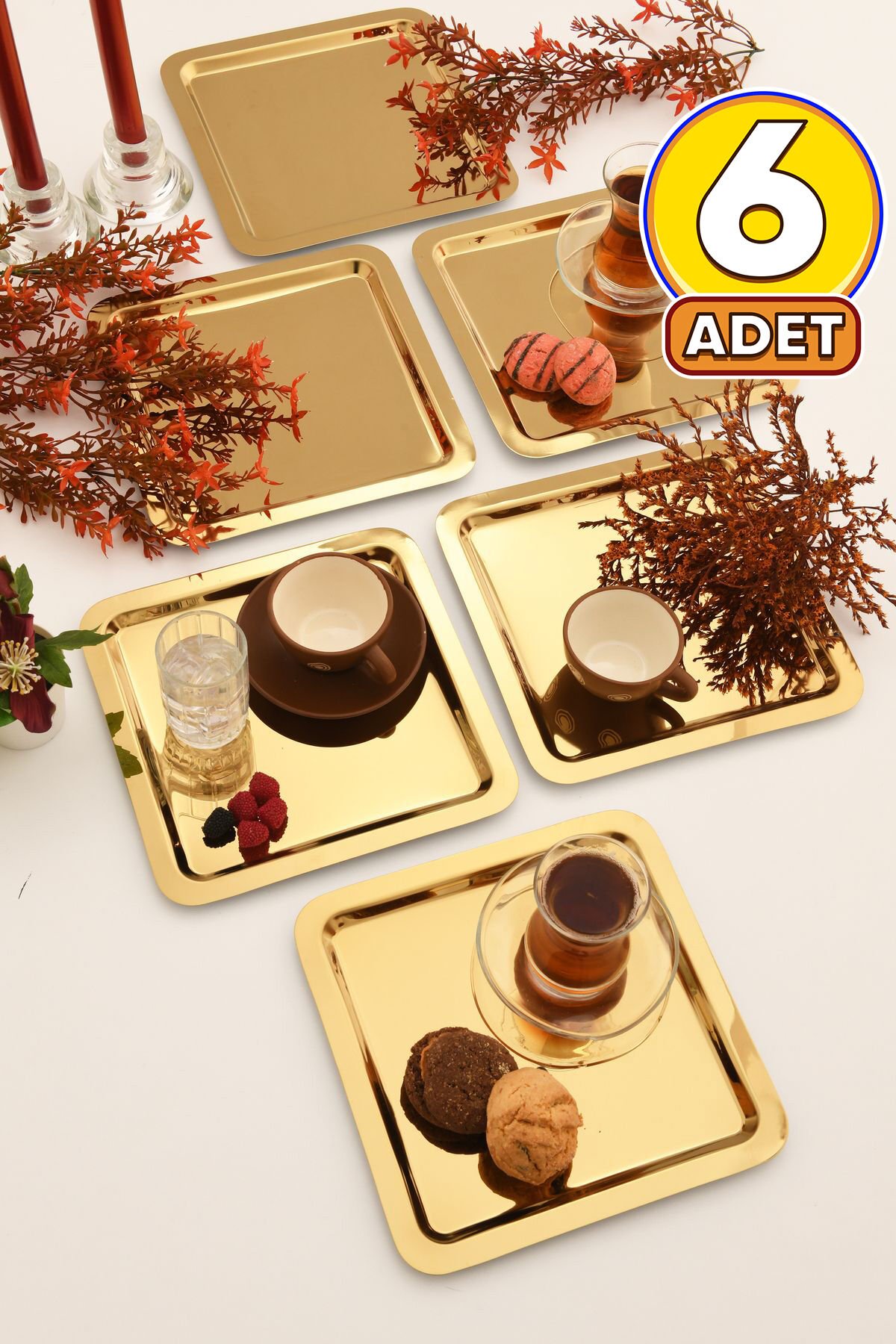 Orlen 6 Lı Paslanmaz Kahve Ve Çok Amaçlı Sunum Tepsisi Kare